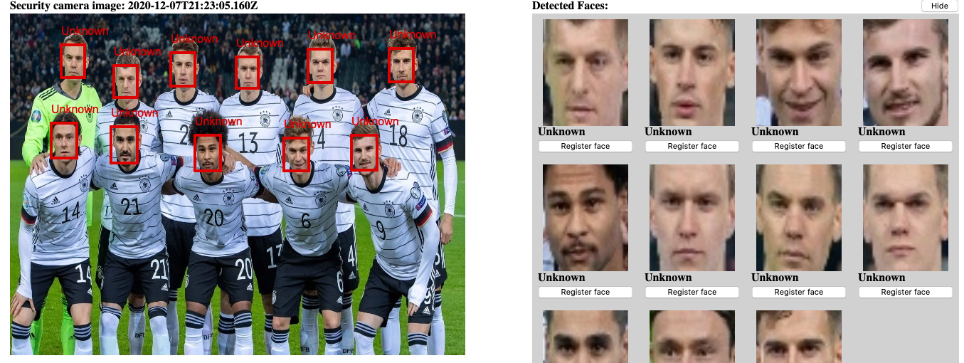 Screenshot of the Face Detection and Recognition UI